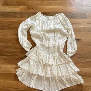 Off White and Gold Off-Shoulder Dress